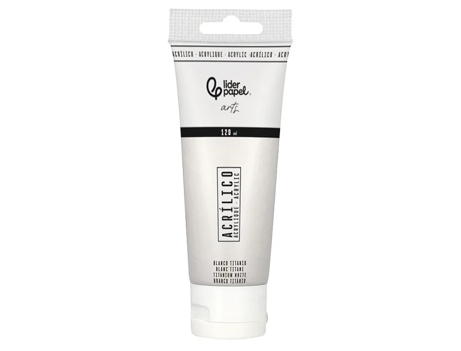 Peinture acrylique liderpapel tube en plastique de 120 ml coloris blanc titane
