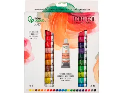 Peinture acrylique liderpapel boite de 24 tubes en aluminium 12 ml coloris assortis