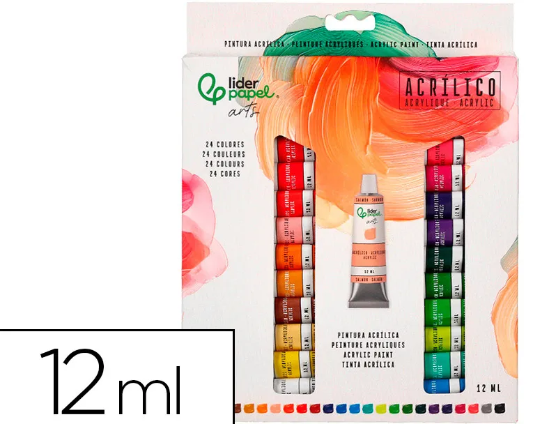 Peinture acrylique liderpapel boite de 24 tubes en aluminium 12 ml coloris assortis