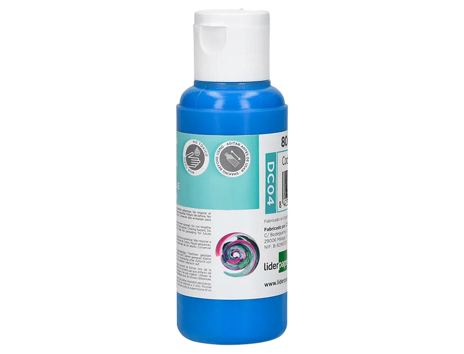 Peinture acrylique liderpapel coloris cyan bouteille 80ml