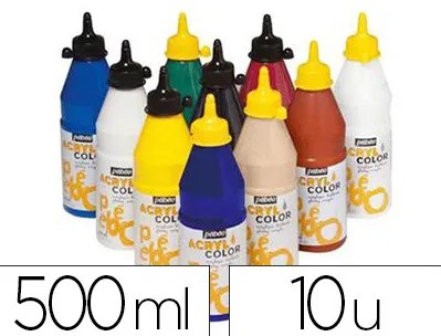 Peinture acrylique pebeo acrylcolor indélébile couvrante brillante tous supports assortimeent 10 flacons 500ml