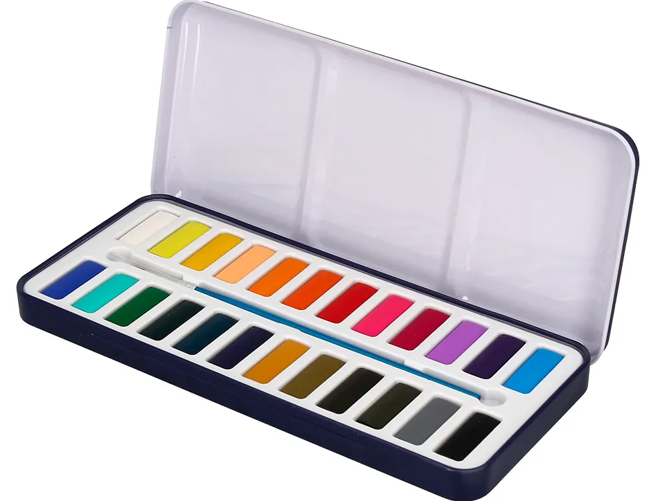 Peinture aquarelle 24 couleurs avec pinceau etui metallique