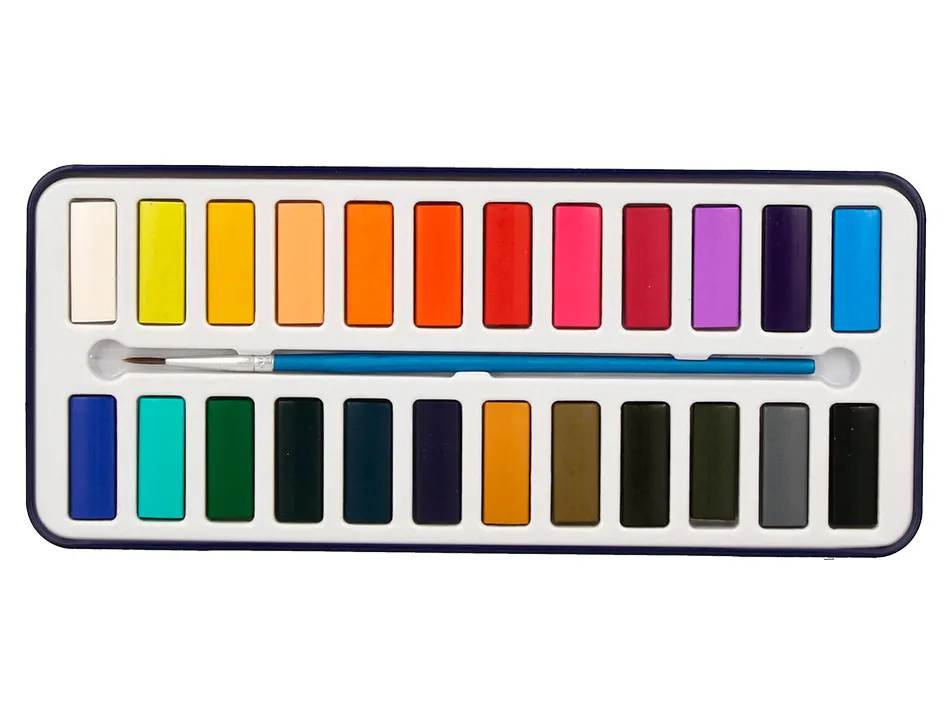 Peinture aquarelle 24 couleurs avec pinceau etui metallique