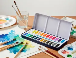 Peinture aquarelle 24 couleurs avec pinceau etui metallique