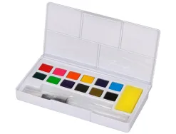 Peinture aquarelle 12 couleurs inclut pinceau avec reservoir d eau en boite plastique