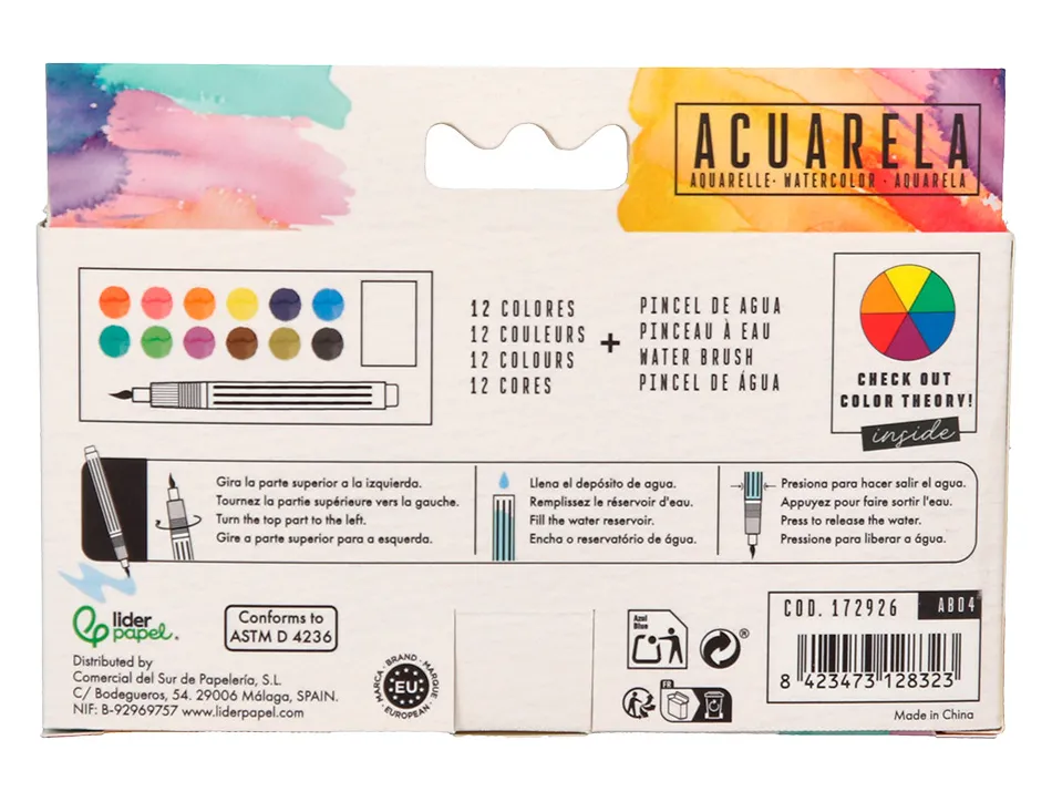 Peinture aquarelle 12 couleurs inclut pinceau avec reservoir d eau en boite plastique