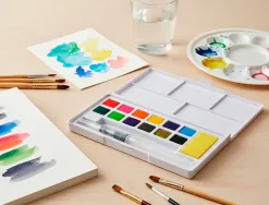 Peinture aquarelle 12 couleurs inclut pinceau avec reservoir d eau en boite plastique