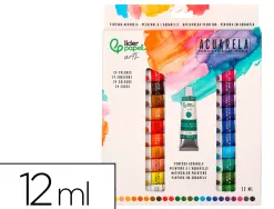 Peinture aquarelle liderpapel boite de 24 tubes en aluminium de 12 ml coloris assortis