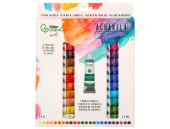 Peinture aquarelle liderpapel boite de 24 tubes en aluminium de 12 ml coloris assortis