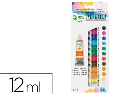 Peinture aquarelle liderpapel boite de 12 tubes en aluminium de 12 ml coloris assortis