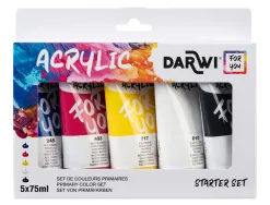 Peinture darwi for you acrylic starter set coloris assortis primaires tube 75ml set 5 unites