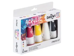 Peinture darwi for you acrylic starter set coloris assortis primaires tube 75ml set 5 unites