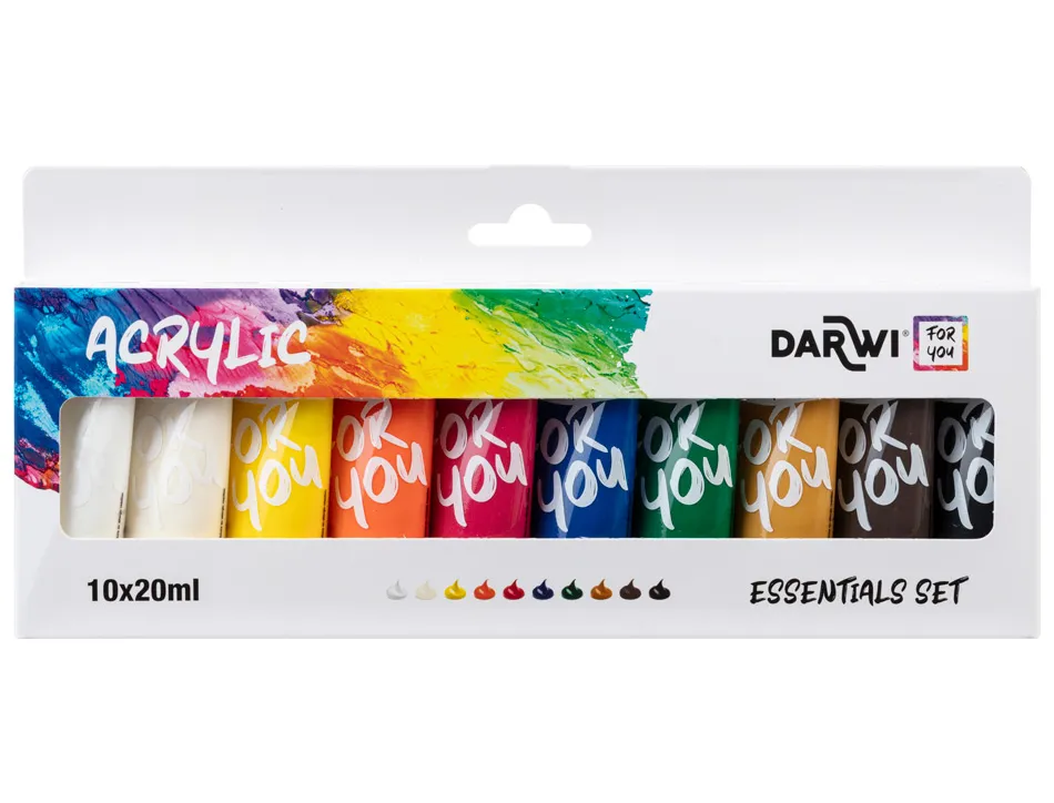 Peinture darwi for you acrylic essentials set coloris assortis tube 20ml set 10 unites