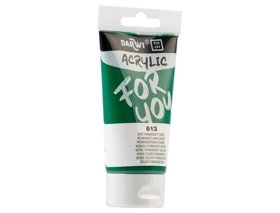 Peinture darwi for you acrylic tube 75ml coloris vert permanent fonce