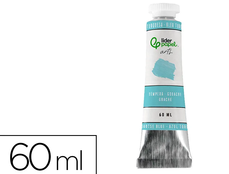 Peinture gouache tempera liderpapel tube en aluminium de 60 ml coloris turquoise