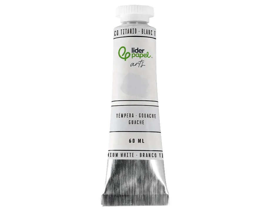 Peinture gouache tempera liderpapel tube en aluminium de 60 ml coloris blanc titane