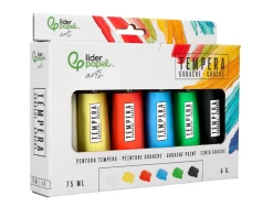 Peinture gouache tempera liderpapel boite de 6 tubes en plastique de 75 ml coloris assortis