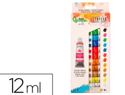 Peinture gouache tempera liderpapel boite de 12 tubes en aluminium de 12 ml coloris assortis