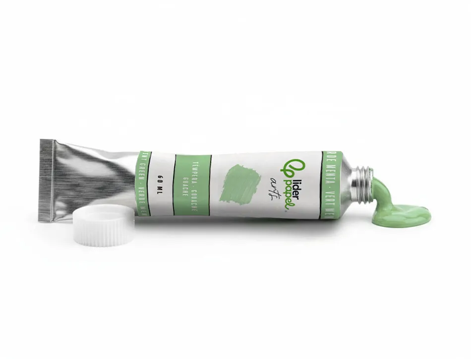 Peinture gouache tempera liderpapel tube en aluminium de 60 ml coloris vert menthe