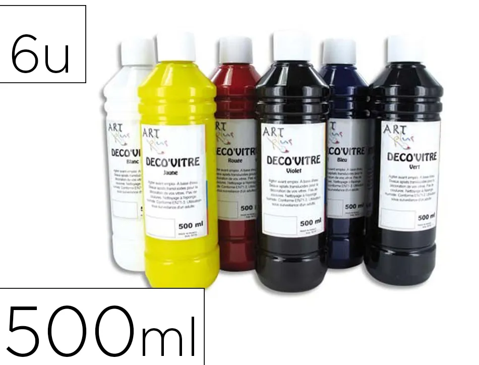Peinture liquide o'color deco vitre 500ml coloris assortis coffret 6 bouteilles
