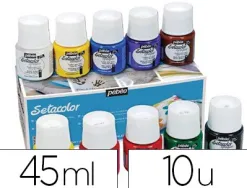 Peinture textile pébéo sétacolor opaque très couvrante couleurs assorties boîte 10 pots 45ml