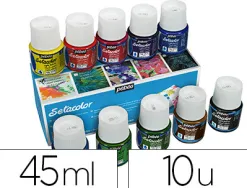 Peinture textile pébéo sétacolor tissus clairs couleurs assorties mates boîte 10 pots 45ml