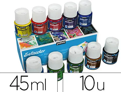 Peinture textile pébéo sétacolor tissus clairs couleurs assorties mates boîte 10 pots 45ml