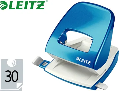 Perforateur leitz métal capacité perforation 30f 2 trous coloris bleu 107x100x137mm