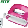 Perforateur mini esselte boîte métal socle antidérapant 2 trous réglette guidage écartement standard 8cm rose métallique