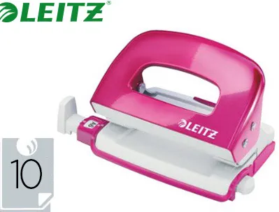 Perforateur mini esselte boîte métal socle antidérapant 2 trous réglette guidage écartement standard 8cm rose métallique