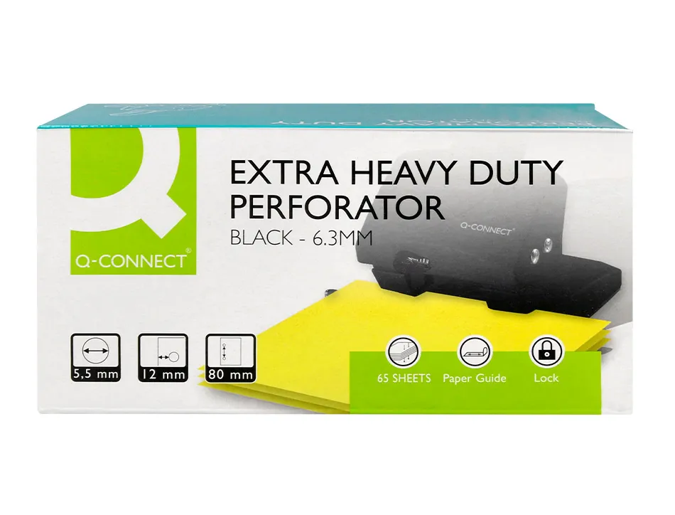 Perforateur q-connect capacité perforation 65f 2 trous usage intensif coloris noir 220x110mm