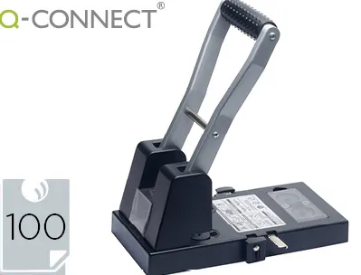 Perforateur q-connect capacité perforation 100f 2 trous coloris noir 129x200x281mm