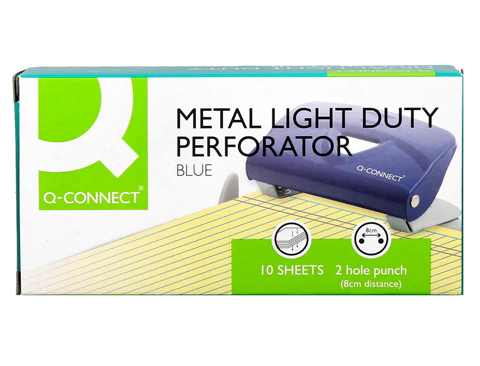 Perforateur q-connect kf14215 2 trous ouverture 1mm capacite 10 feuilles coloris bleu