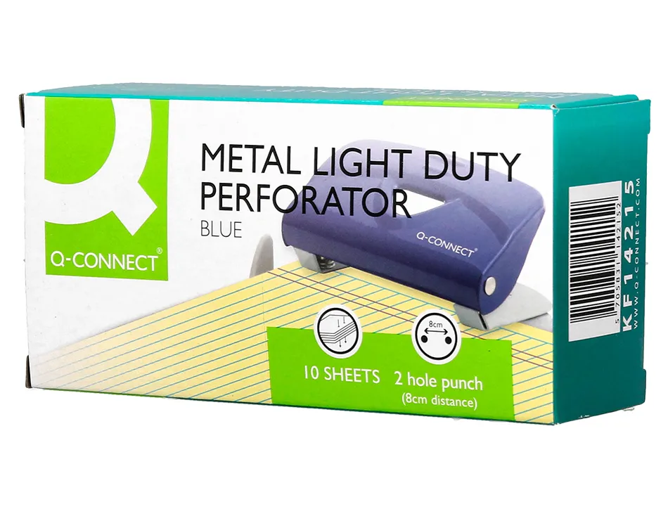 Perforateur q-connect kf14215 2 trous ouverture 1mm capacite 10 feuilles coloris bleu
