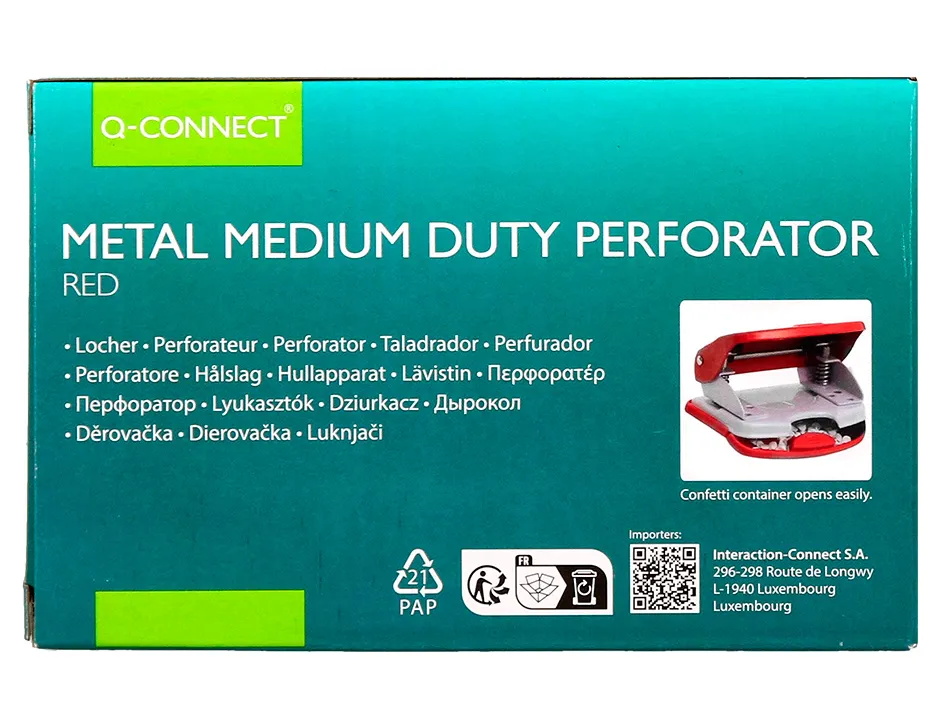 Perforateur q-connect kf14219 2 trous ouverture 2mm capacite 20 feuilles coloris rouge