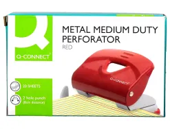 Perforateur q-connect kf14219 2 trous ouverture 2mm capacite 20 feuilles coloris rouge