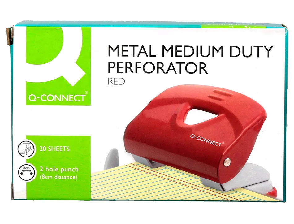 Perforateur q-connect kf14219 2 trous ouverture 2mm capacite 20 feuilles coloris rouge