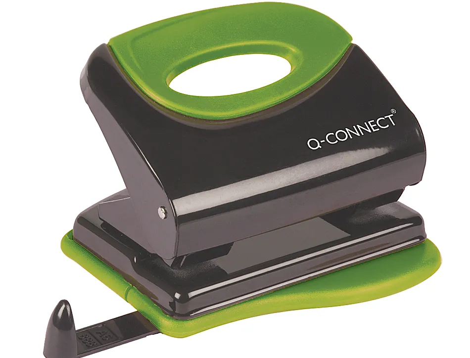 Perforateur q-connect métallique capacité perforation 30f 2 trous coloris attractifs noir/vert 117x105mm