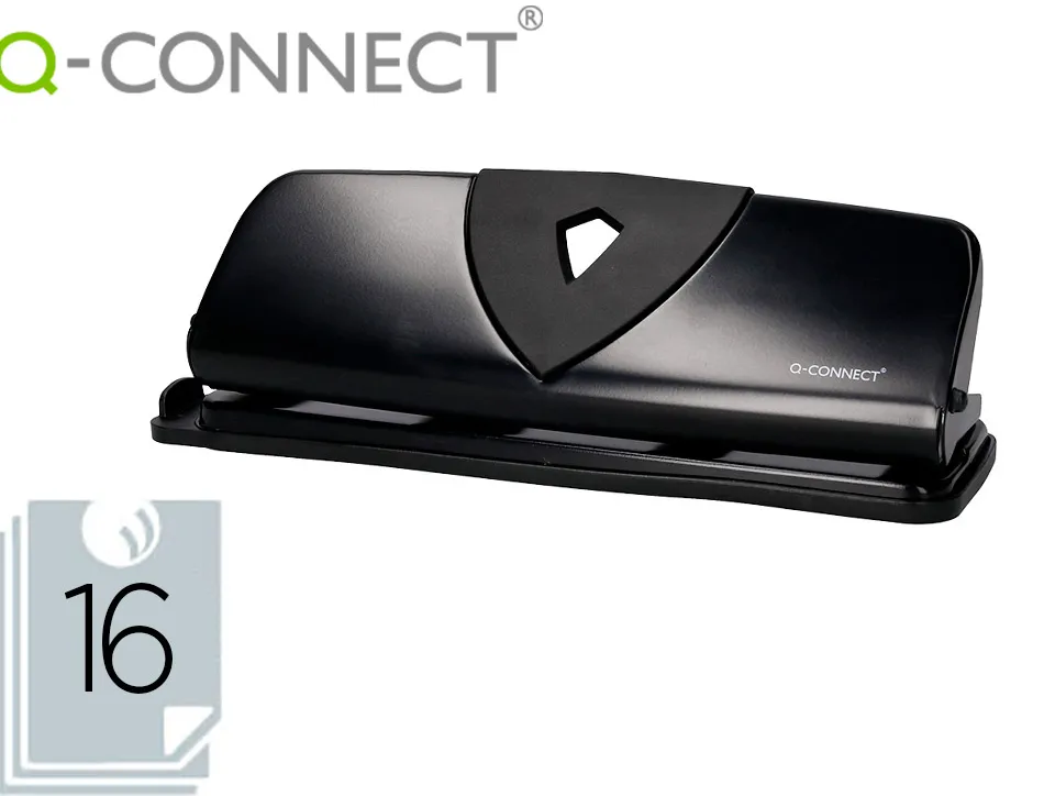 Perforateur q-connect métal et plastique capacité perforation 16f 4 trous coloris noir 280x110mm