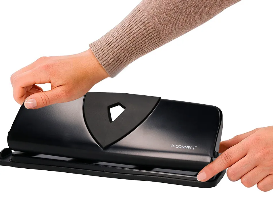 Perforateur q-connect métal et plastique capacité perforation 16f 4 trous coloris noir 280x110mm