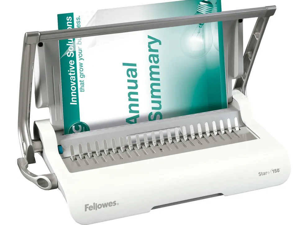 Perforelieuse fellowes star+150 manuelle 150f perforation 15f anneaux plastique usage modéré bac tiroir a4 450x280x80mm