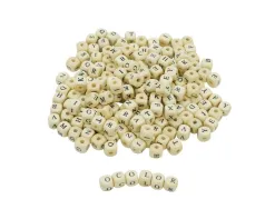 Perle bois ocolor forme carree 1cm imprimee alphabet coloris naturel lot de 440 perles