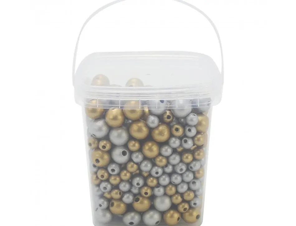 Perle bois ocolor forme ronde 10-16mm coloris or et argent lot de 600 perles