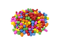 Perle bois ocolor 12-16-20-25mm 10 formes assorties 6 coloris assortis lot de 500g