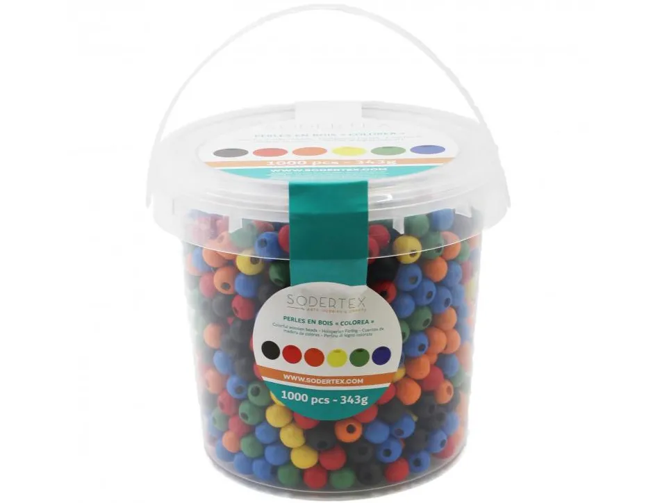 Perle bois ronde ocolor diametre 10mm coloris assortis lot de 1100 perles