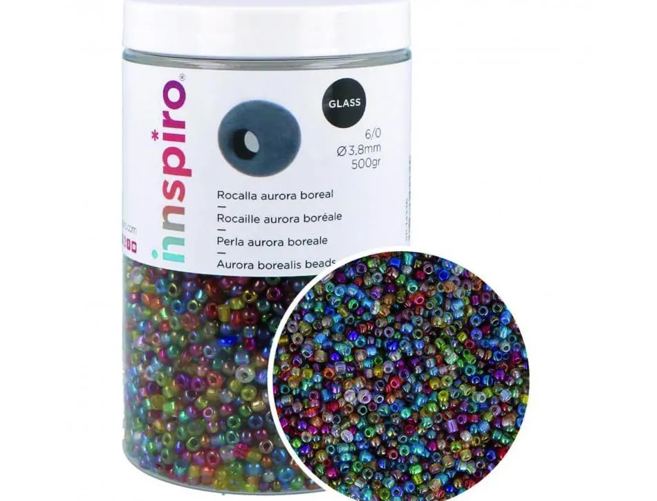 Perle de rocaille innspiro 3.8mm coloris aurore boreale assortis bocal de 500g
