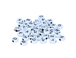 Perle plastique innspiro forme ronde plate 6mm imprimee alphabet noir sur fond blanc lot de 300 perles
