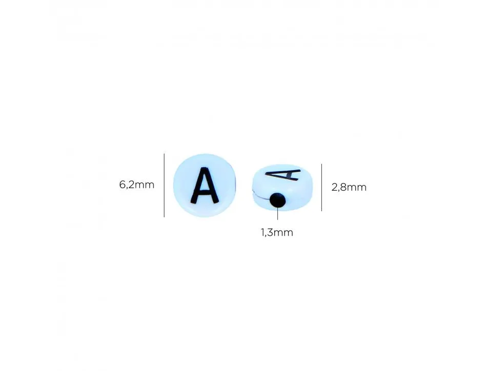 Perle plastique innspiro forme ronde plate 6mm imprimee alphabet noir sur fond blanc lot de 300 perles