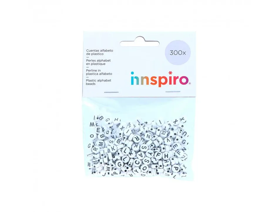 Perle plastique innspiro forme ronde plate 6mm imprimee alphabet noir sur fond blanc lot de 300 perles