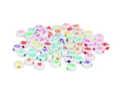 Perle plastique innspiro forme ronde plate 7mm imprimee alphabet couleur sur fond blanc lot de 1200 perles
